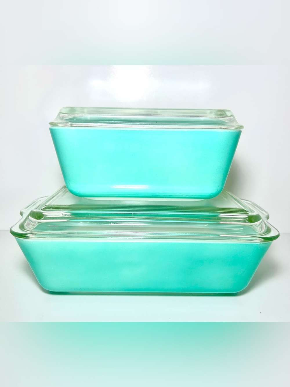 Vintage 1950’s Pyrex Turquoise Refrigerator Set, 502-c & 503-c, X2 Dishes X2 Lid